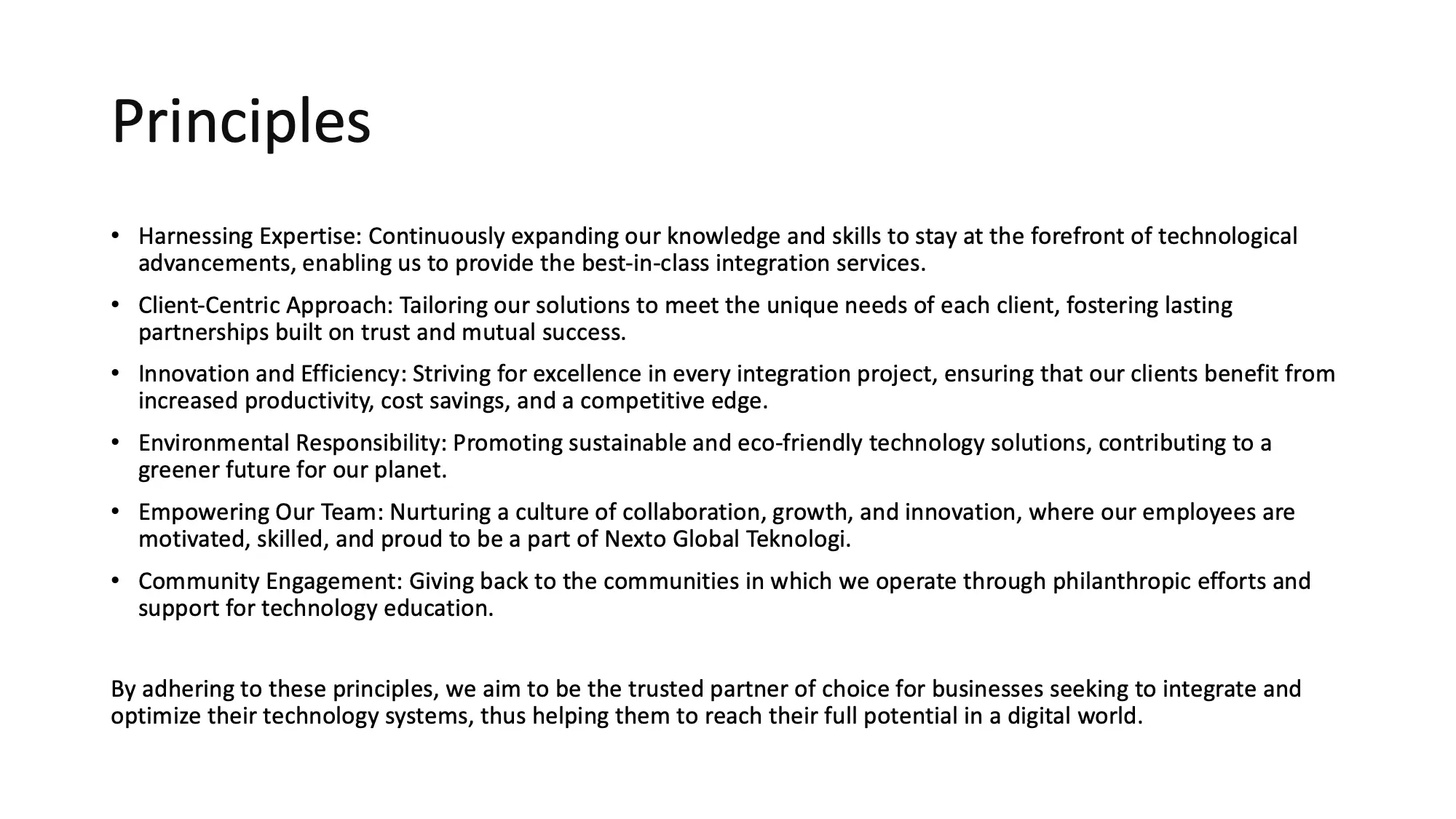 Nexto Global Teknologi Principles Presentation Slide Deck